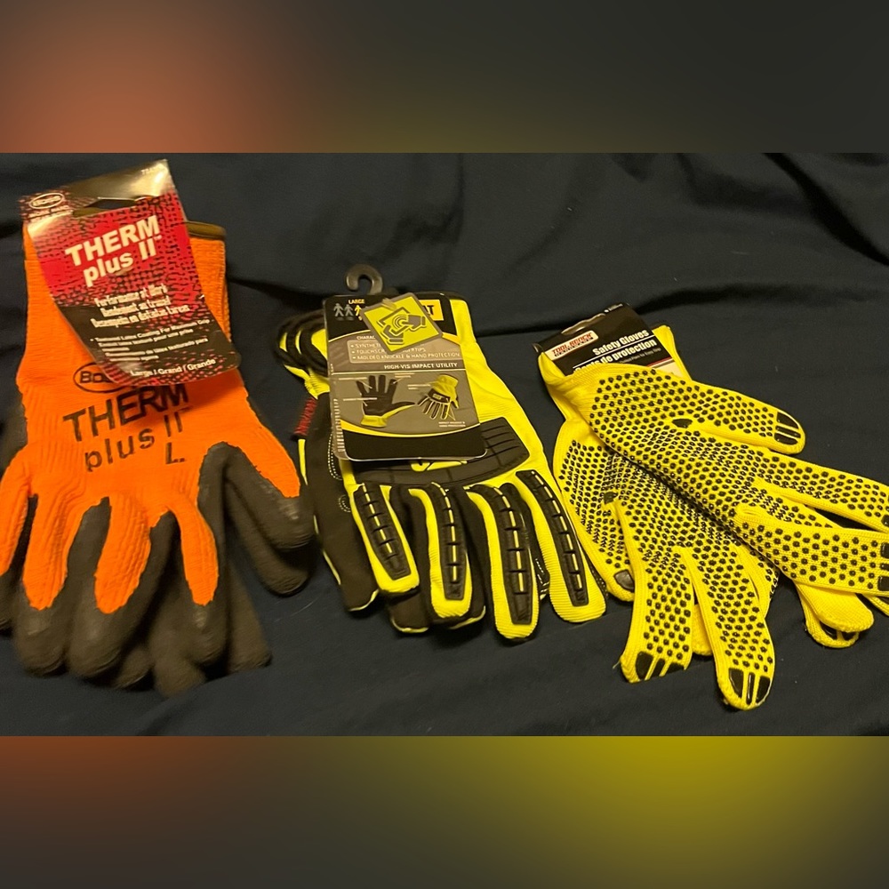 3- CAT WORK GLOVES Large High Impact Utility, Boss Gloves & Safety Protection